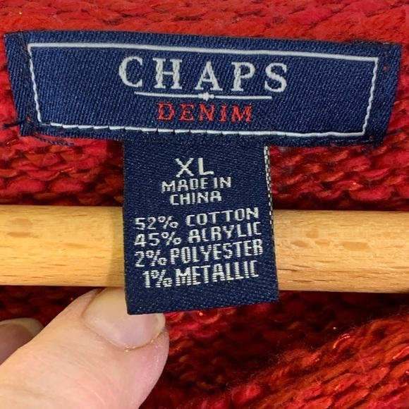 Chaps Womens Red & Metallic Cable knit Cotton Blend Sweater Size XL Christmas - Picture 6 of 8